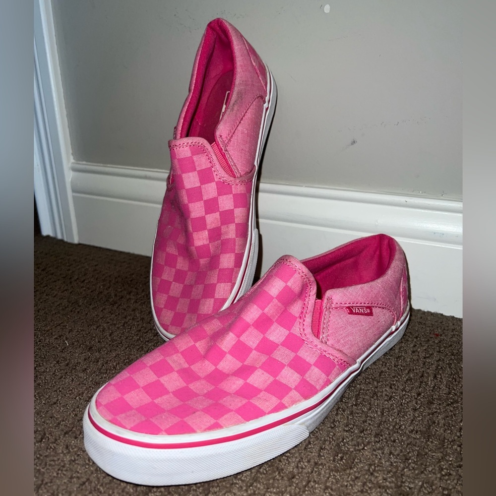 VANS Pink on Pink Checkerboard Slip On Skate Shoe